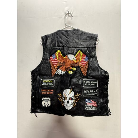 Diamond + Plate Buffalo Leather Biker Vest Medium M – Patched Motorcycle Club - Picture 7 of 10